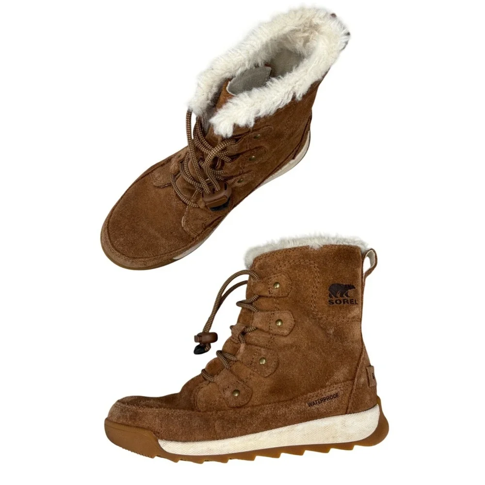 Sorel Whitney II Joan Lace Winter Boots Brown Suede Waterproof Line Kids Size 1